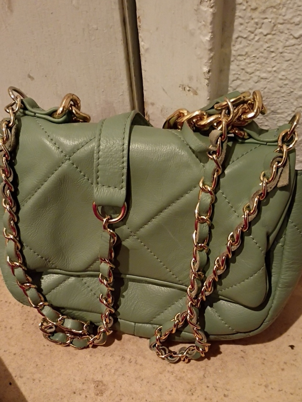 Quilted Mint Green Chain Shoulder Bag
